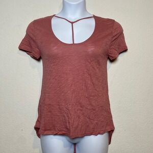 BP Women's Pink Crew Neck Short‎ Sleeve High Low Tunic Top XS Made in USA Casual